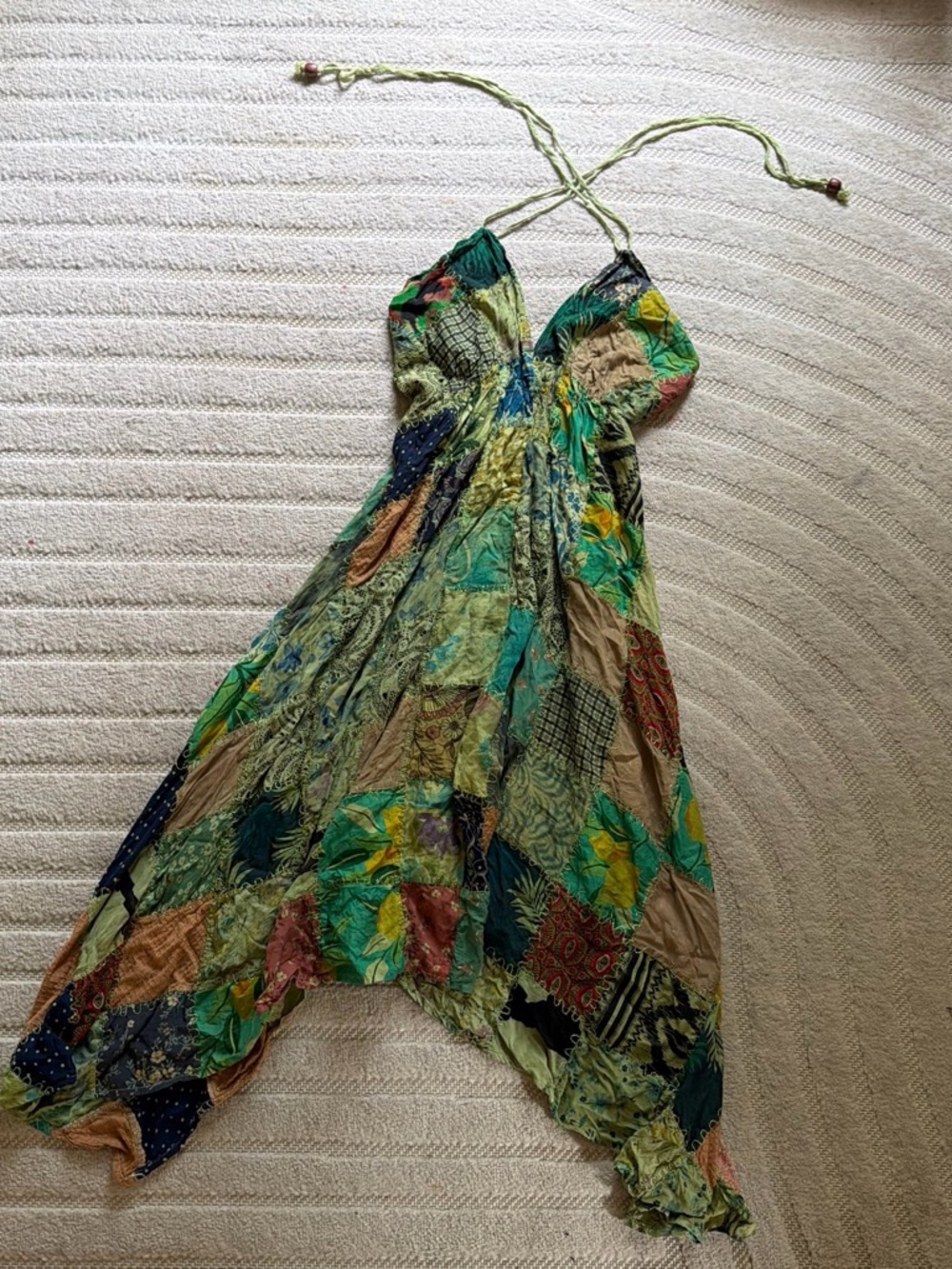 Y2K Boho Patchwork Halter Dress One Size fairy whimsigoth festive party